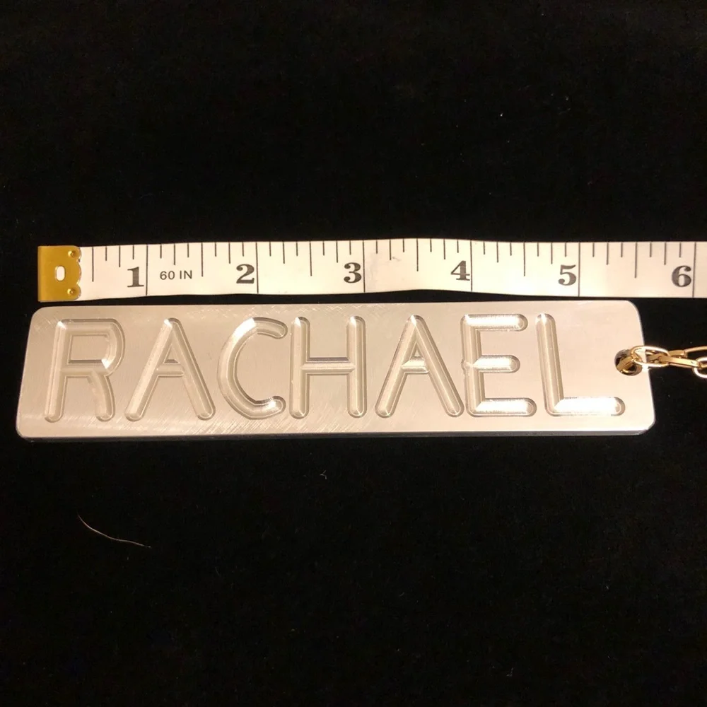 Silver Tone Heavy Metal Aluminum Alloy Nameplate Keychain or Plaque “Rachael”